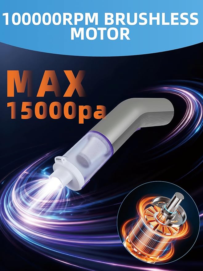 Cordless Car Vacuum, 4-in-1 Portable Mini Handheld Vacuum Cleaner with 15000pa High Power, 2 Suction Modes & Multi-Nozzles for Car Home Office Pet, Silver