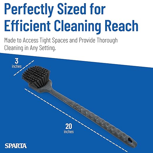 SPARTA 40501EC03 Plastic Large Scrub Brush, Kitchen Brush, Utility Brush With Long Handle For Cleaning, 20 Inches, Black