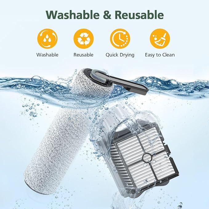 2+4 Pack S5/ S5 Pro Brush Roller and HEPA Filter Set Compatible with Tineco Floor ONE S5/ Floor One S5 Pro Cordless Wet Dry Vacuum Cleaner, 2 Pack Brush Rollers + 4 Pack Vacuum HEPA Filters