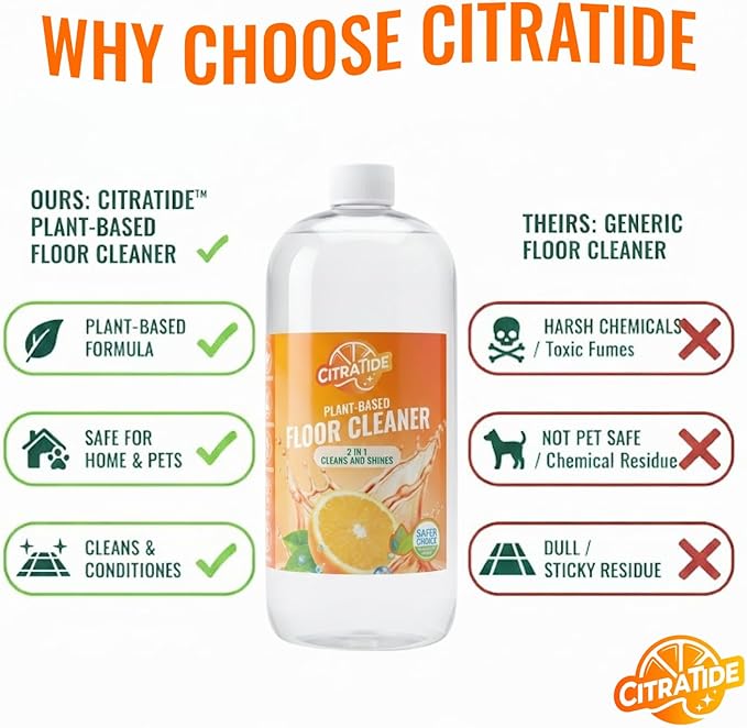 Floor Cleaner – Heavy Duty Plant-Based Cleaning & Conditioning Citrus Formula for Tile, Wood, Laminate & Vinyl – Non-Toxic, Streak-Free, Safe for Kids & Pets (2 Pack)