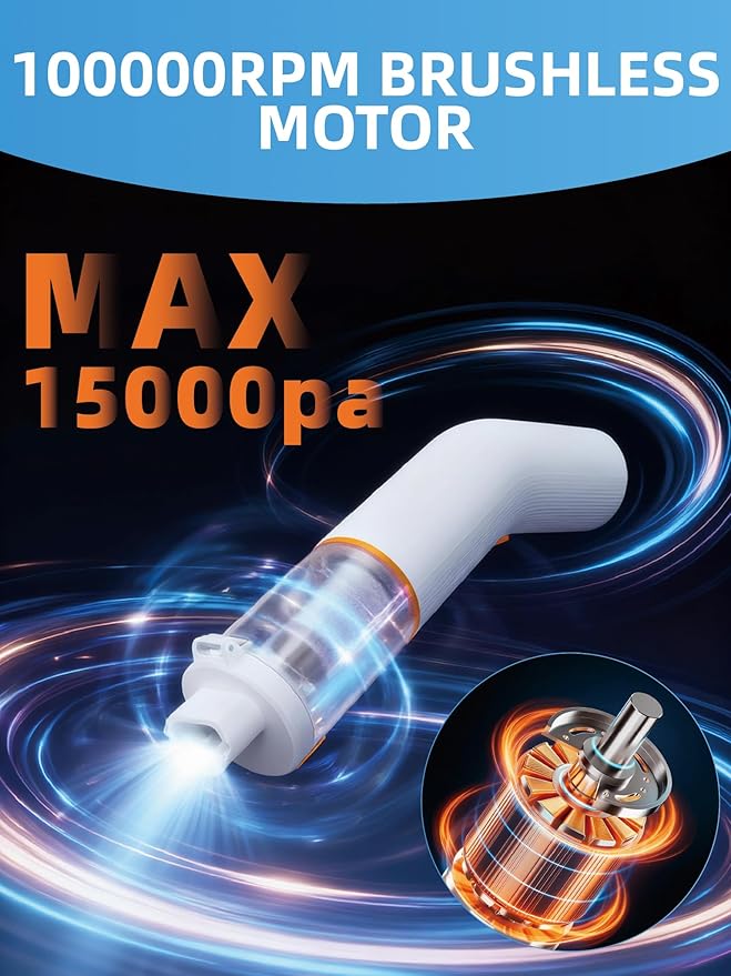 Cordless Car Vacuum, 4-in-1 Portable Mini Handheld Vacuum Cleaner with 15000pa Suction Power, 2 Suction Modes & Multi-Nozzles for Car Home Office Pet, White