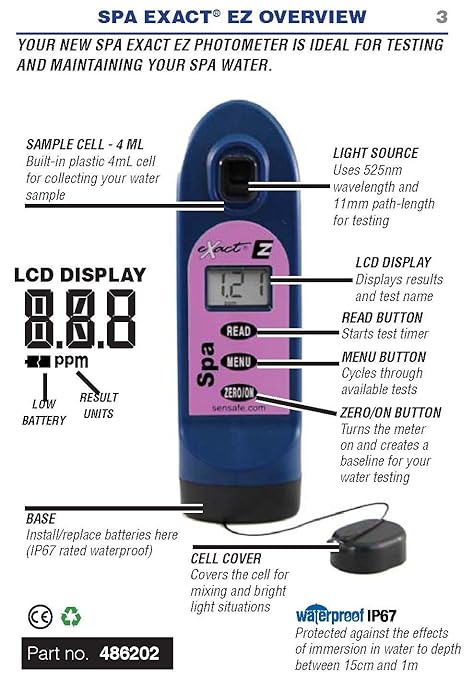 Exact 486202 Spa EZ Photometer Starter Kit - Accurate Water Testing Made Easy | Detects Alkalinity, Bromine, Calcium, Chlorine, and pH | USA Quality