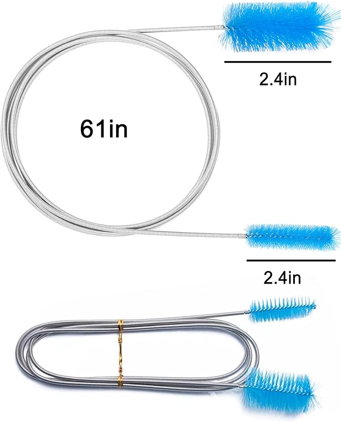 Flexible Long Drain Brush 61in Nylon Cleaner Double Ended Hose Tube Stainless Steel Pipe Brush 10 PCS 8.2in Straw Cleaning Brush
