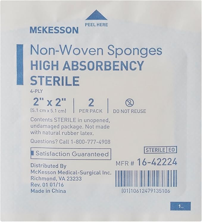 McKesson Non-Woven Sponges, Sterile, 4-Ply, High Absorbency, Polyester/Rayon (2 X 2 Inch (3000 Count))