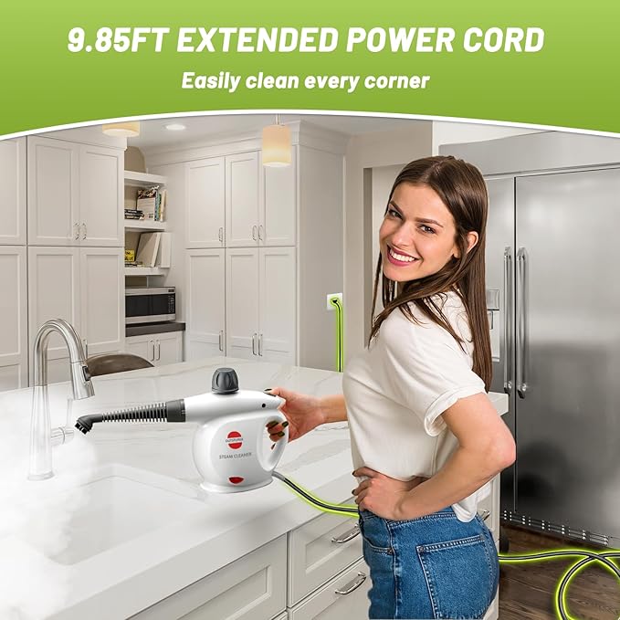 Handheld Steam Cleaner, Pressurized Multi-Surface Steam Shot with 13 Accessories, Safety Lock, Steamer for Cleaning Floor, Upholstery, Grout, Windows, Couch and Car, White