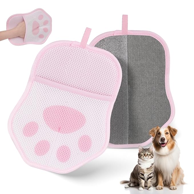 Pink Pet Hair Removal Glove: Reusable Electrostatic Pet Hair Remover for Dogs & Cats - Magic Brush & Deshedding Tool for Fur Removal, electrostatic gloves, dog shedding tool (pink)