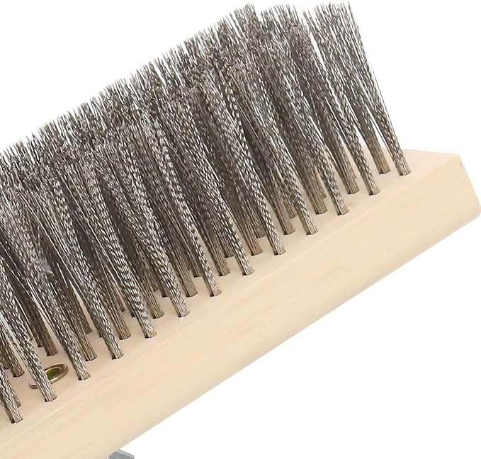 JEUIHAU 2PCS 63 Inch Stainless Steel Wire Scrub Brush with Long Handle, Heavy Duty Deck Scrub Brush,Metal Bristle Floor Scrubber, Outdoor Broom for Removing Moss and Tough Stains