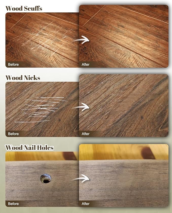 Vinyl Floor Repair Kit with Heat Pen,11 Colors Wood Filler Set,Laminate Floor Furniture Repair Kit Wax Wood Touch Up Markers,for Stains, Scratches,Cover Ups,Wood Floors,Desks and Hole for Door,Cabinet