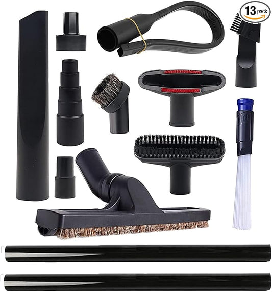 13 Pcs Universal Vacuum Attachments for Shop Vac Accessories - 2 1/2" to 1 1/4" and 1 7/8" to 1" Vacuum Hose Adapter Kit, 1 1/4" Vacuum Floor Brush Flexible Crevice Tool and Vacuum Extension Wand