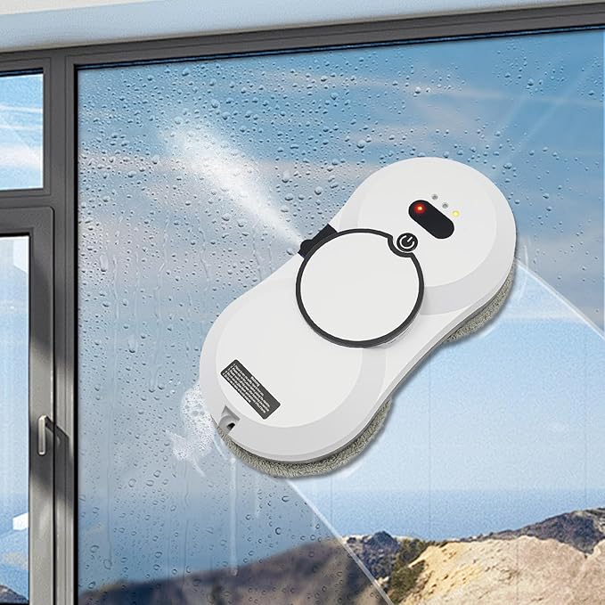 Window Cleaning Robot, Automatic Water Spray Window Washer Robot 2800Pa Strong Suction Smart Window Cleaner, Remote Control Window Washer Robot for Windows, Tiles, Glass Door (White)