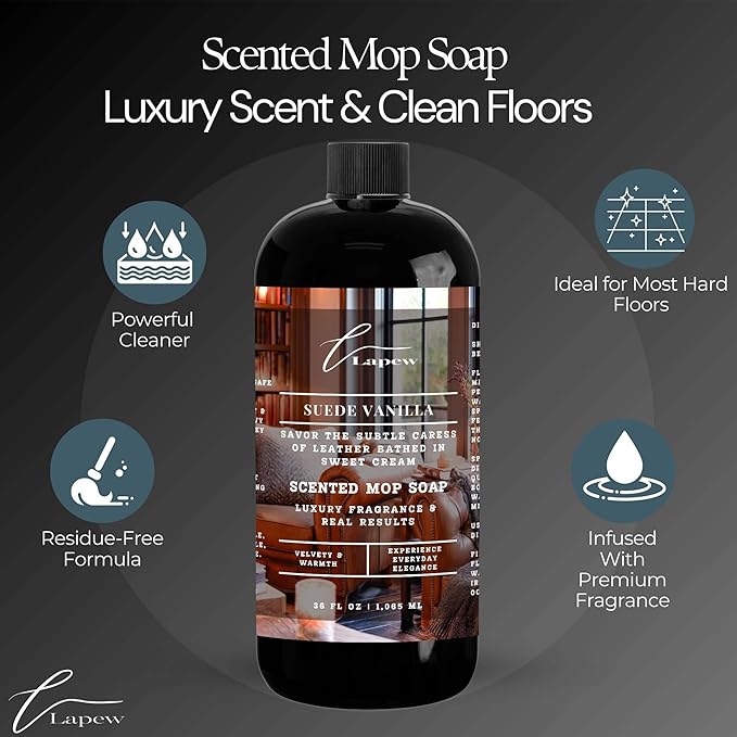 Luxury Floor Cleaner, Scented Mop Soap Concentrate | Hard Floor Cleaner for Tile, Vinyl, Laminate, LVP & Sealed Hardwood | Low-Foam, Streak-Free | 36 oz | Suede Vanilla