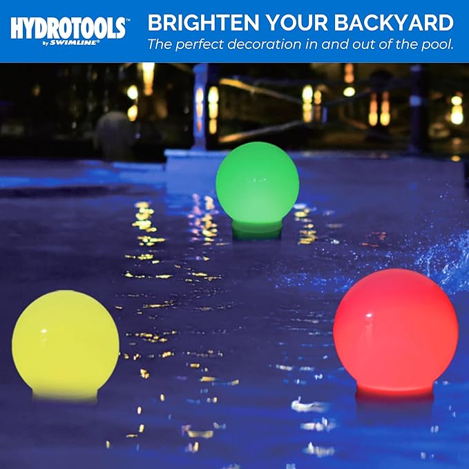 SWIMLINE HYDROTOOLS Chlorine Floater Dispenser For Above Ground & Inground Pools Spas | Solar Powered LED Light-Up Colorful Globe Pool Decoration |Large Capacity Floating 3-Inch Chlorine Bromine Tabs