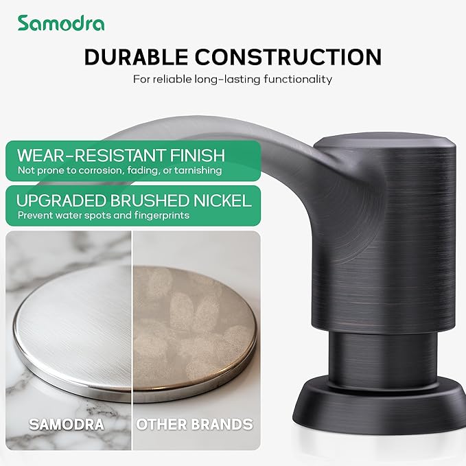 SAMODRA Built in Kitchen Sink Soap Dispenser (Oil Rubbed Bronze) with 12 oz Large PET Lotion Bottle, Refill from Top