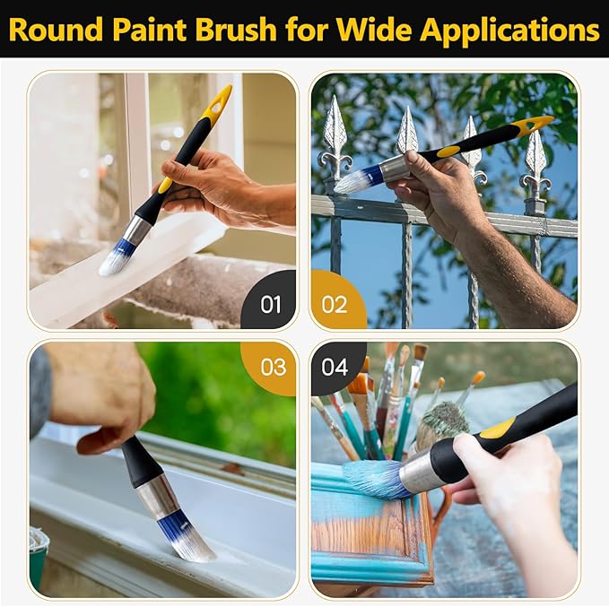 Trim Paint Brush, 0.7 Inch, 3 Pack, Small Round Paint Brushes for Walls, Touch Up, Trim Brushes for Painting, Ergonomic Handles, Trim Painting Tool for Edges, Corners & Detail Work