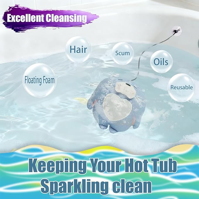 Hot Tub Scum Absorber - Sea Lion Hot Tub Floating Sponge - Scum Remover - Reusable Hot Tub Scum and Oil Absorbing Sponge to Keep Water Clean - Light Blue