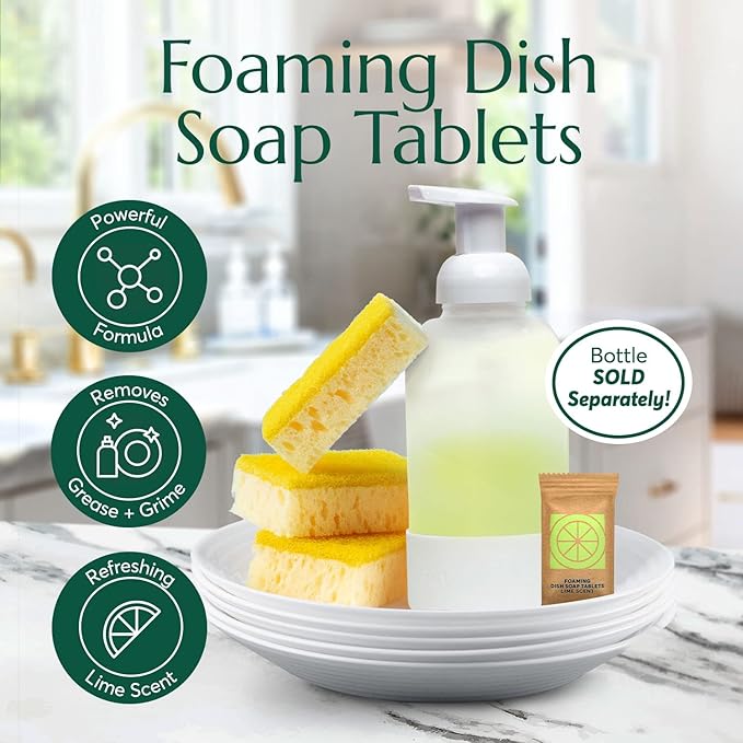 CLEANOMIC Foaming Dish Soap Tablets (6 Pack) - Dish Soap for Manual Dish Washing, 6 Concentrate Tablets for Dish Washing (Lime Scent)