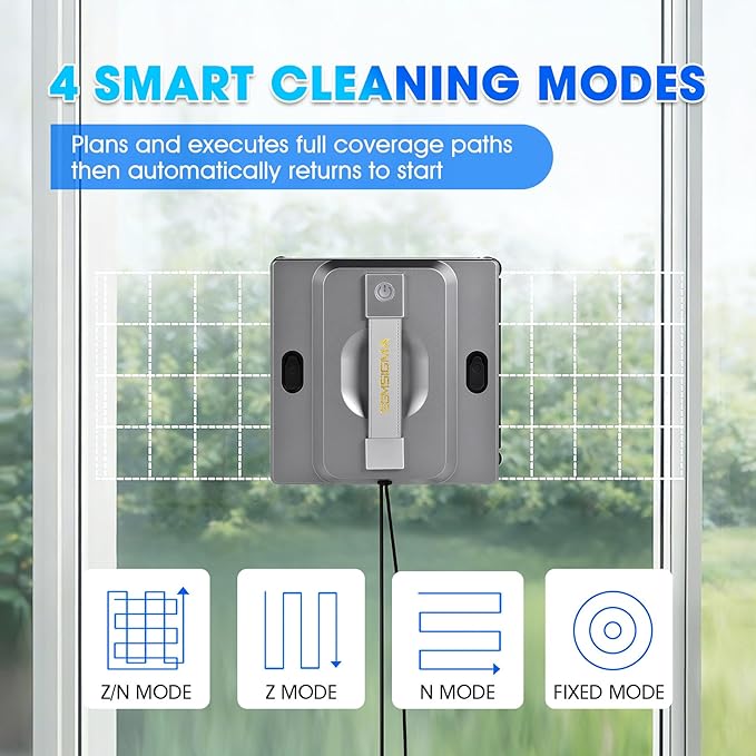 M85 Window Cleaning Robot - 6000PA Strong Suction Compact Robot, 6-Way Spray & Wet Wiping, Auto Edge Detection, 4 Cleaning Modes, Smart Path Planning, Suitable for High-Rise Glass/Tiles