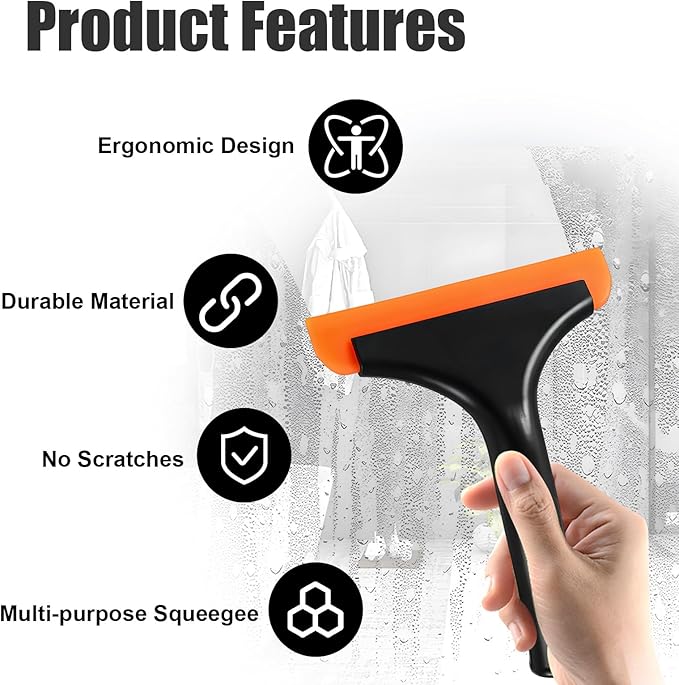 Ziciner Small Silicone Window Squeegee, Car Windshield Water Blade Squeegee, Multifunctional Auto Squeegee with 5.9 Inch Blade and Non-Slip Handle for Car Window, Home Cleaning (Black-2PCS)
