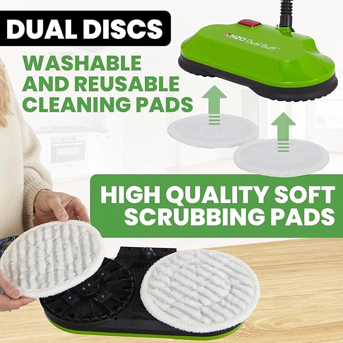 H2O Dual Buff Hard Floor Cleaner, Cordless Electric Mop - Rechargeable Hard Floor Cleaner Head – Scrub, Buff, and Polish with Washable Microfiber Cloths - Spray Mop for Hardwood Floors, Laminate, Tile