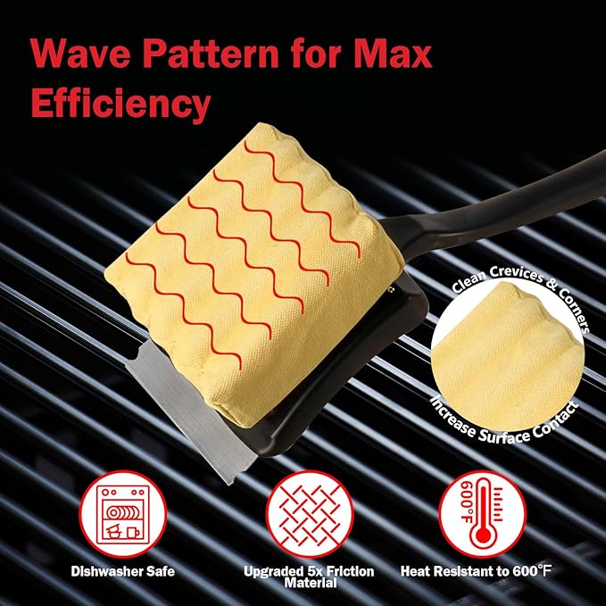 GrillChef Grill Brush Bristle Free, BBQ Cleaner Brush with Replacement Wavy Head, 18 Inch Long Handle, Seamless Scraper Tool for Cast Iron, Stainless Steel Grates, Safe Barbecue Cleaning