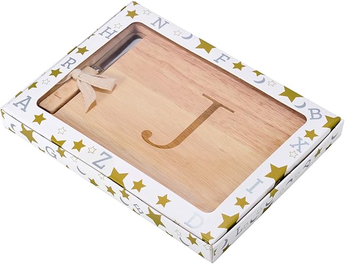 Miicol Wood Charcuterie Board, Monogram Cheese Board 10 Inch, Personalized Initial Cutting Board with Spreader, Unique Housewarming Gift, Ideal for Kitchen, Home, Letter J