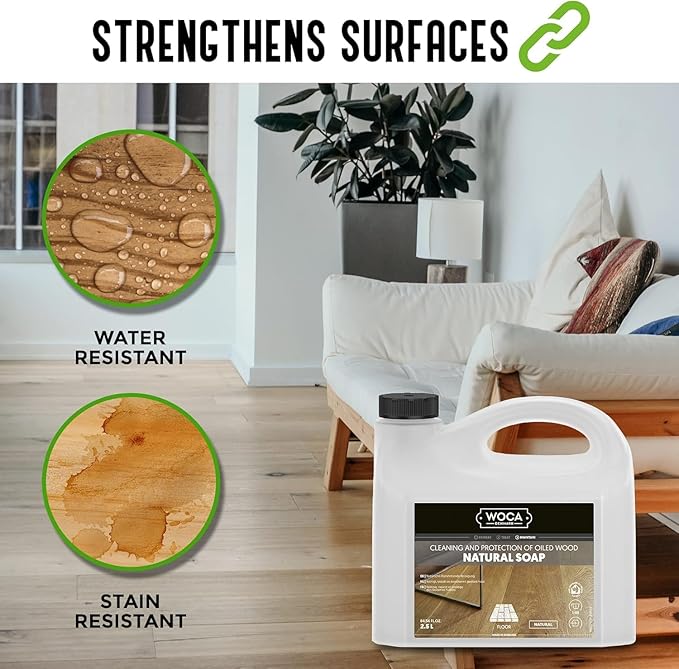 WOCA Natural Soap, White 2.5L - Concentrated Wood Cleaner for oil or wax finished hardwood floors, tables, millwork, cutting boards, and countertops