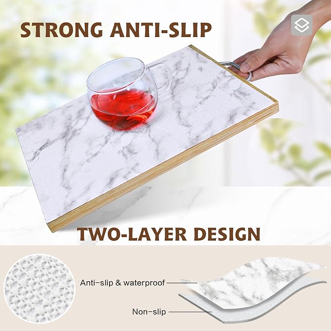 Shelf Liners for Kitchen Cabinets 17in x 30FT, Non Adhesive Drawer Liner Marble Pattern Thickened Shelf Liner Non-Slip Easy to Clean for Tool Box Refrigerator with Knife and Tape Measure