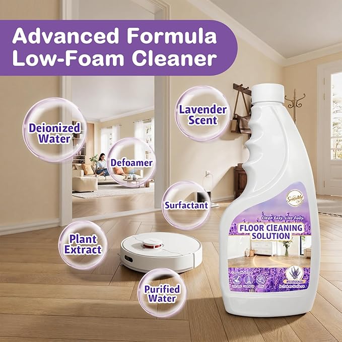 2 Pack Floor Cleaner Solution for Hardwood & Tile Floors, Compatible with Roborock, Eufy, Dreame, iRobot Roomba Robot Vaccum and Mop & Wet Dry Vacuum Cleaners, 1:100 Dilution Ratio (Lavender Breeze)