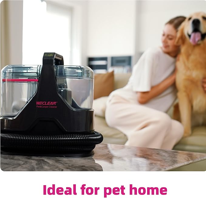 WECLEAN C3 Portable Carpet Cleaner Machine for Car, Stairs, Sofa with 18Kpa Suction and 600W Motor, Dual-Tank Spot Cleaner with 3 Brushes, Handheld Carpet and Upholstery Cleaner Black and Pink
