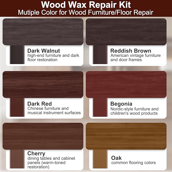 Wood Filler Waxs - 6 Colors Hardwood Floor Scratch Repair Kit, Upgrade Laminate Floor Repair Kit, Vinyl Wood Floor Repair Kit, Furniture Wood Crayons for Scratche Nail Holes Floors Cabinets Doors