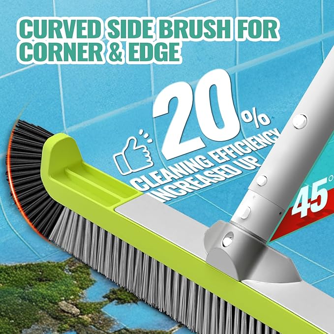 18" Pool Brush Head for Cleaning Swimming Pool Walls, Curved Ends High-Efficiency Scrub Brush for Tile, Flooring and Vinyl Pools, Fiberglass, Fits Φ1.25” Poles (Green & Black & Gray)