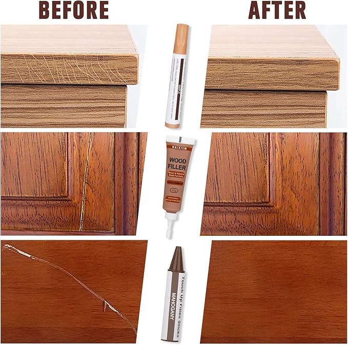 Furniture Repair Kit Wood Touch up Maker Restore Any Wood Furniture, Cover Surface Scratch for Wooden Floor Table, Filler Oak, Cabinet, Door, Veneer, Set of 39