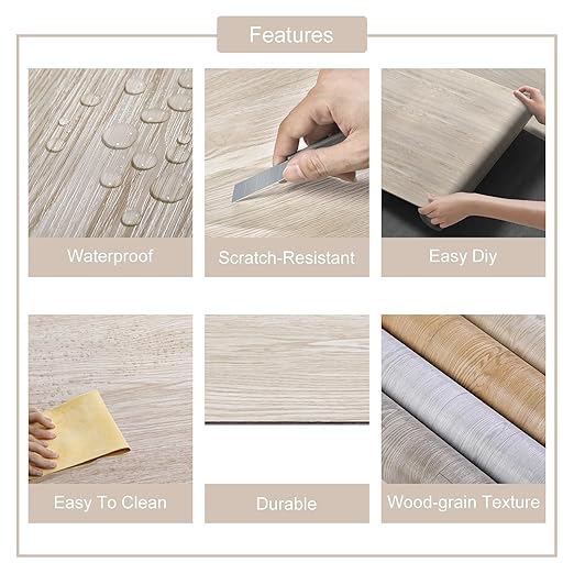 3D Peel and Stick Floor Tile Vinyl Flooring Roll Wood Plank Sticker 15.75"x 79"/8.6 Sq.Ft, for Apartment Room Self Adhesive Easy DIY Removable Waterproof Thicken Floor Covering Maple Wood