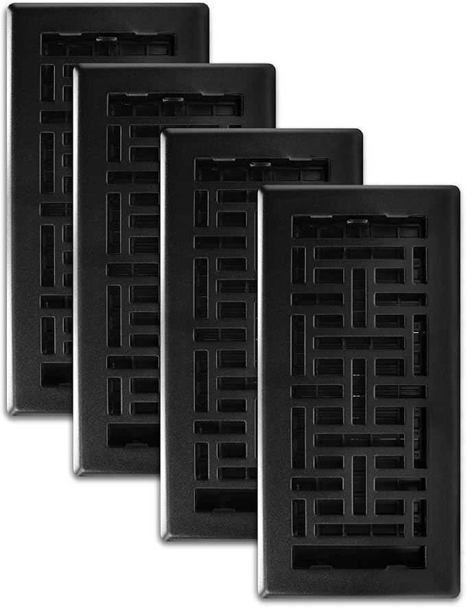 Decor Grates (4-Pack) Oriental Floor Register, 4x10 Inches, Textured Black (AJH410-BLK)