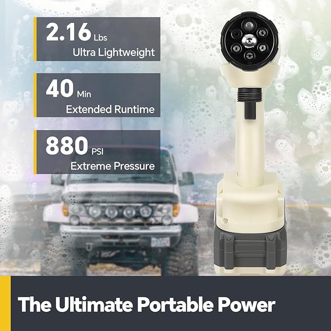 Cordless Pressure Washer, 880 PSI Portable Imapct Power Washer, 4.0Ah Battery Powered with Dual Water Source, 6-in-1 Nozzle, 16ft Detachable Hose, Lightweight and Long-Lasting, for Car, Patio, Home