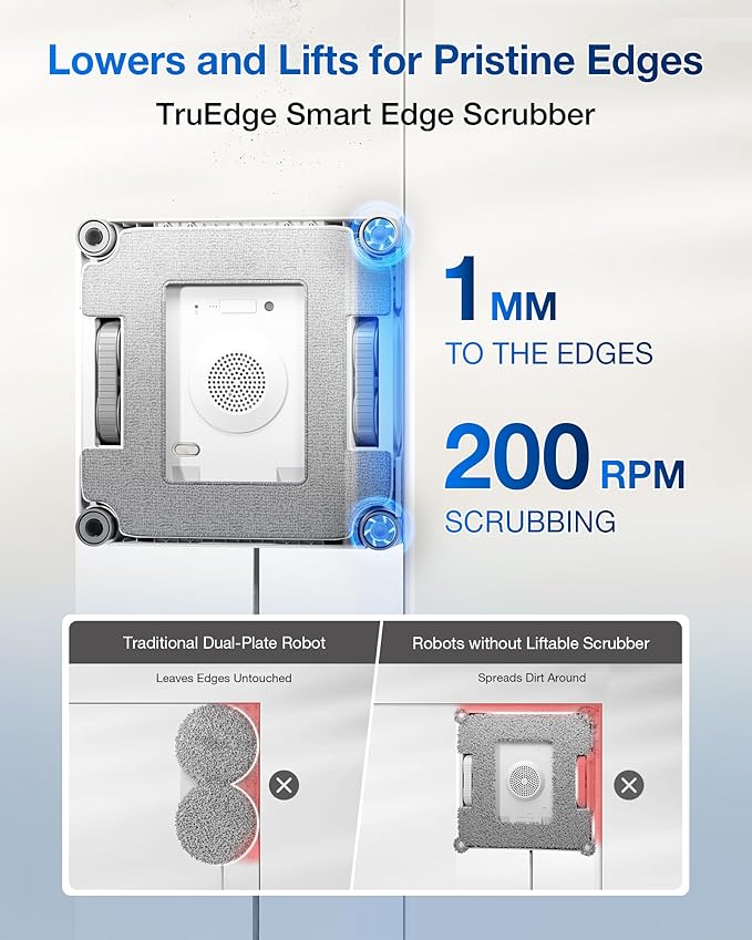 ECOVACS WINBOT W2S Window Cleaning Robot, Intelligent Edge-to-Edge Cleaning with TruEdge Scrubbers, 3 Water Nozzles, 10-Level Safety System, Win-SLAM 4.0 Route Planning, Even Climbing System