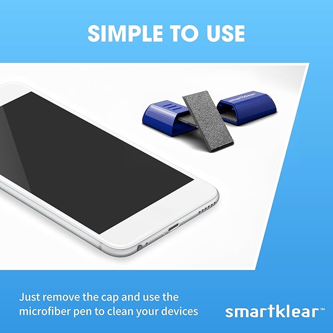 CarbonKlean SmartKlear Smart Phone Screen Cleaner - Compatible with iPhones, Androids, and More - Cleaner with Carbon Microfiber Tech-Injected Blue-1 Count (Pack of 1)