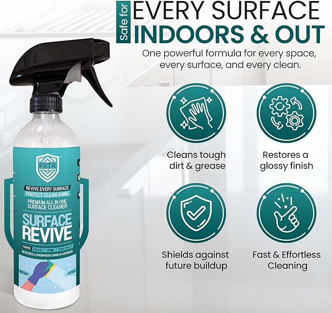 Fixture Shield Surface Revive 16 fl oz – SiO₂ Infused Formula Multi-Surface Cleaner to Shine, Seal & Protect Home, Cars, RVs, Boats, Stainless Steel, Glass, Tile, Countertops, Streak-Free & Non-Toxic