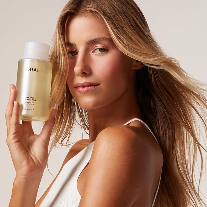 OUAI Fine Hair Shampoo - Volumizing Shampoo for Fine, Flat Strands - Made with Biotin, Keratin & Chia Seed Oil - Strengthens, Nourishes & Thickens - Color-Safe & Sulfate Free Hair Care (10 Fl oz)
