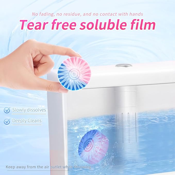 Automatic Toilet Bowl Cleaner Tablets, 30-Pack Long-Lasting Toilet Tank Cleaner for Bathroom, Blue Water Freshener, Prevents Stains & Odor, Safe for All Toilets (30, Blue and Pink)