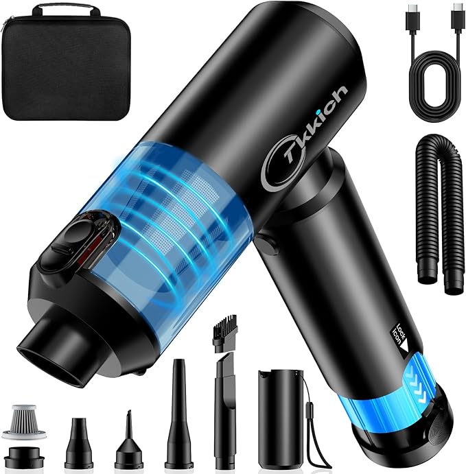 Cordless Car Vacuum Cleaner with Removable Battery as 35W Power Bank, 6-in-1 Handheld Vacuum Blower Set,18000PA Mini Vacuum Cleaner 6000mAH with Brushless Motor for Car Home -1 Batteries