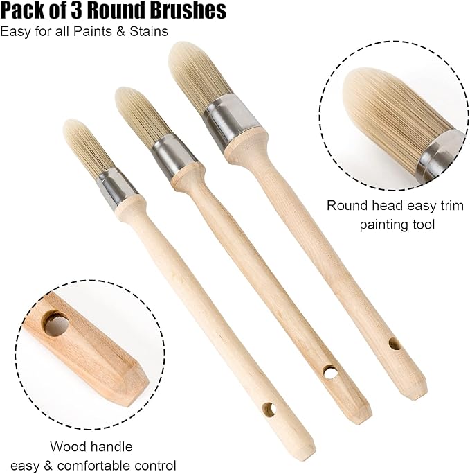 Trim Painting Tool, 3 Packs with 0.6Inch, 0.75Inch, 1Inch Small Paint Brushes for Walls, Touch Up, Edge Painting Tool, Round Paint Brush for House Wall Edges, Trim Paint Brushes