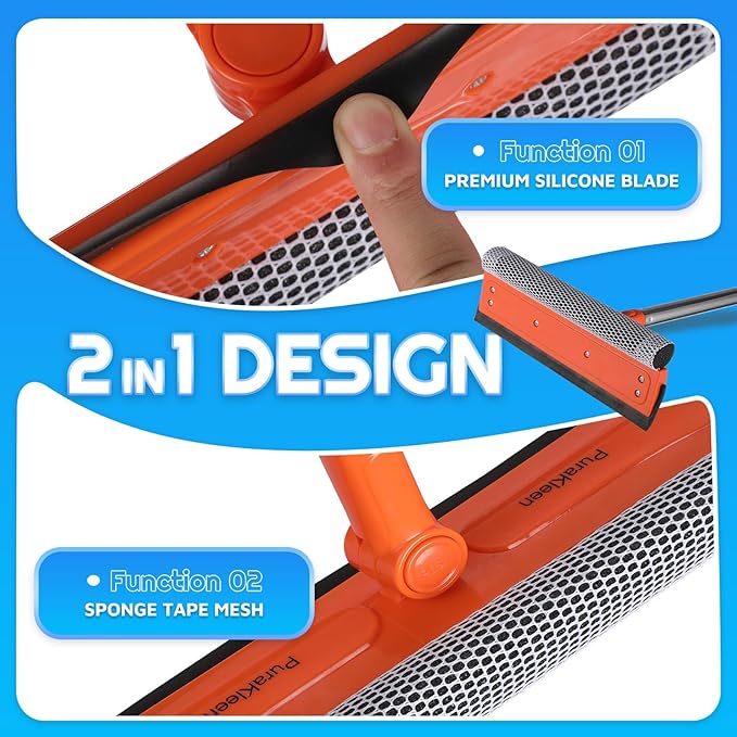 Window Squeegee, 62” Super Long Stainless Steel Pole, Mirror Cleaner Tool, Extendable Squeegee for Window Cleaning Fit High Up Area,Shower Door and Tiles