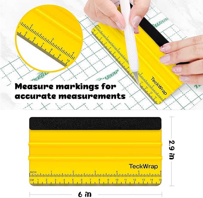 TECKWRAP Squeegee for Vinyl Felt Squeegee Scraper Tool for Decals, Inkjet Sticker Paper, and Wallpaper - 6"x2.9", Scratch-Free Application (Yellow)