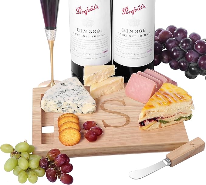Miicol Wood Charcuterie Board, Monogram Cheese Board 10 Inch, Personalized Initial Cutting Board with Spreader, Unique Housewarming Gift, Ideal for Kitchen, Home, Letter S