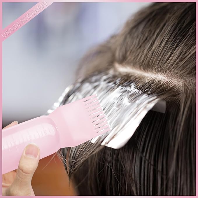 BLAAROOM 2Pack Root Comb Applicator Bottle - 6 Oz Hair Oil Applicator, Dye Bottle Tools with Oil Dispenser & Root Comb Brush - Pink