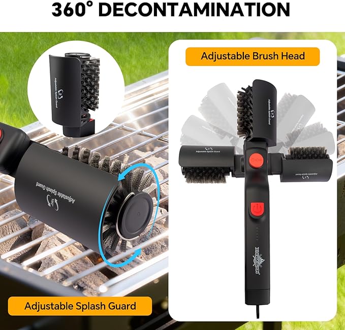 Electric Rotary Grill Brush with 1 Replacement Head,Cordless Rechargeable Grill Cleaning Brush with Adjustable Angle,No Bristle Shedding,Gifts for Men/Dad