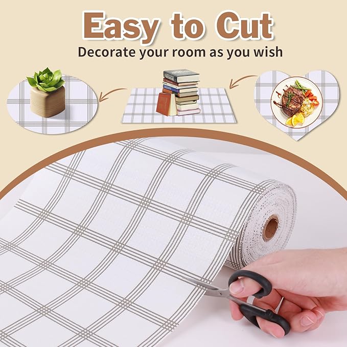 Shelf Liners for Kitchen Cabinets 12in x 20FT, Non Adhesive Drawer Liner White Square Thickened Shelf Liner Non-Slip Easy to Clean for Tool Box Refrigerator with Knife and Tape Measure