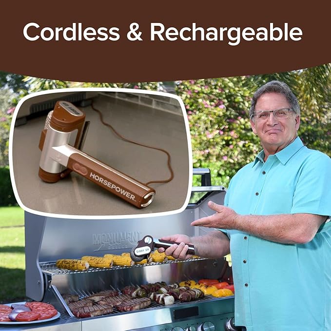 HorsePower Giddy Up Grill Cleaner AS SEEN ON TV! – Cordless, Rechargeable BBQ Tool with 350 RPM Stainless Roller, LED Light – Patents Pending – From BulbHead, a Family-Owned American Brand (Pack of 2)