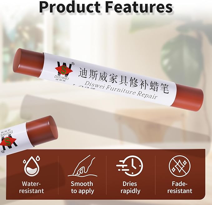 Wood Filler Sticks Red Cherry Furniture Scratch Repair Crayons Wood Floor Repair Wax Filler Sticks Furniture Repair Wax Crayons for Wooden Furniture, Floors, Cabinets & Tables